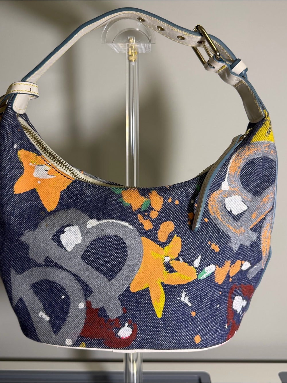 Y2K Dooney and Bourke Graffiti Denim Hobo Bag